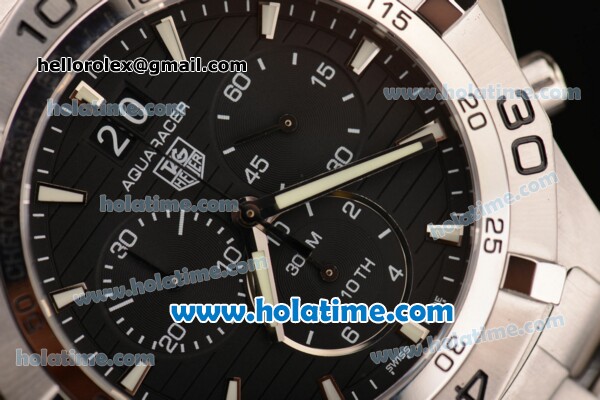 Tag Heuer Aquaracer Swiss Chrono Quartz Steel Case with Silver Stick Markers and Black Dial - Click Image to Close